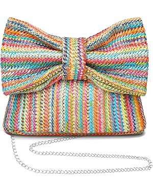 Straw Clutch Purse for Women, Bow Woven Beach Bag, Summer Evening Purse Vacation Handbag | Amazon (US)