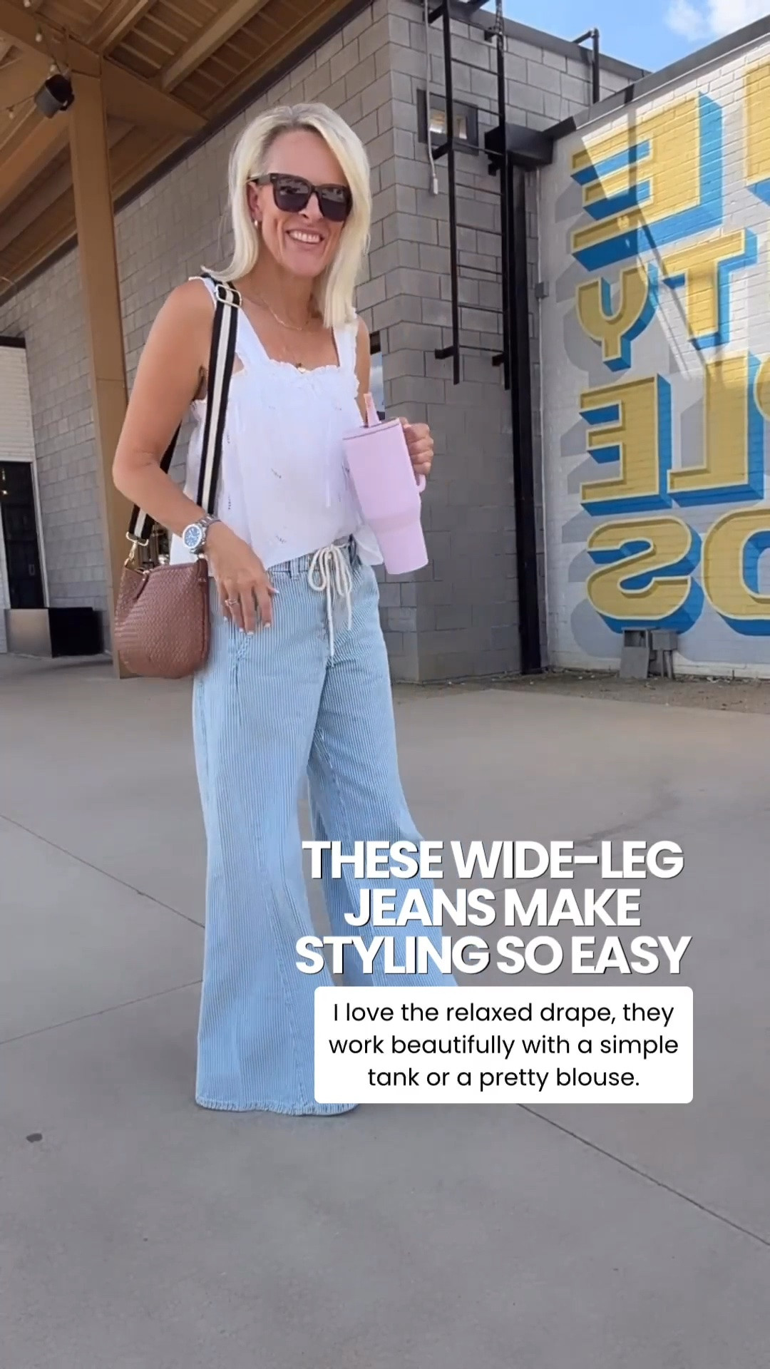 These wide-leg jeans make getting dressed so easy. I love the relaxed drape with a simple tank, but they also work beautifully with a pretty blouse when you want a more polished look. The lightweight striped fabric and easy wide-leg silhouette make them a comfortable warm-weather staple.

💡 LTK MADE EASY
❤️ Heart = Support my posts!
🔖 Save = Get sale & restock alerts
📋 Lists = Keep favorites organized
📲 Share = Send lists and products to a friend. Hello, Christmas List!
💬 Comment = Ask me anything about what I’m wearing. :-)

#LTKootd #LTKOver40 #LTKTravel