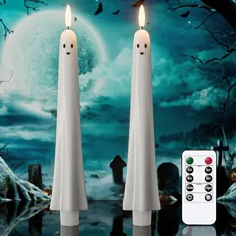 Eldnacele Ghost Halloween Flameless Taper Candles Battery Operated with Remote Timer Set of 2 Whi... | Amazon (US)