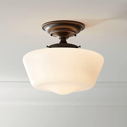 Schoolhouse Modern Farmhouse Floating Ceiling Lighting Semi-Flush Mount Fixture Bronze 12" Wide Opal | Amazon (US)