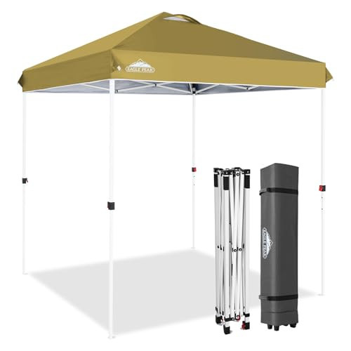 EAGLE PEAK Pop Up Canopy Tent with Wheeled Carry Bag, 8 Stakes, 4 Ropes, Easy Set Up Tent Canopy, 6.6x6.6 ft, Beige | Amazon (US)