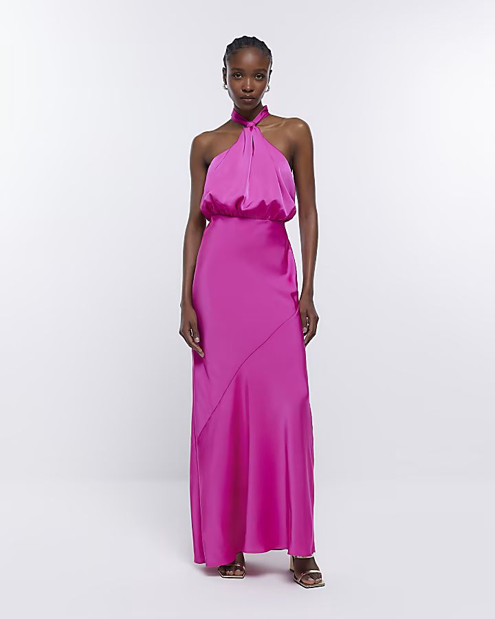 Pink Bridesmaid Halter Maxi Dress | River Island (UK & IE)