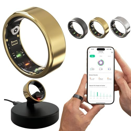 Oulencu Smart Ring for Women&Men, Activity/Sleep/Fitness/Heart Rate/HRV/Stress/Women's Health Tracker-IP68 Waterproof for iPhone and Android, No Subscription Fee Required (Gold, #7-54.4mm/2.14") | Amazon (US)