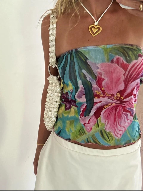 Women Floral Tube Tops Bandeau Summer Retro Vintage Strapless Off Shoulder Slim Fit Crop Tops Aes... | AliExpress (US)