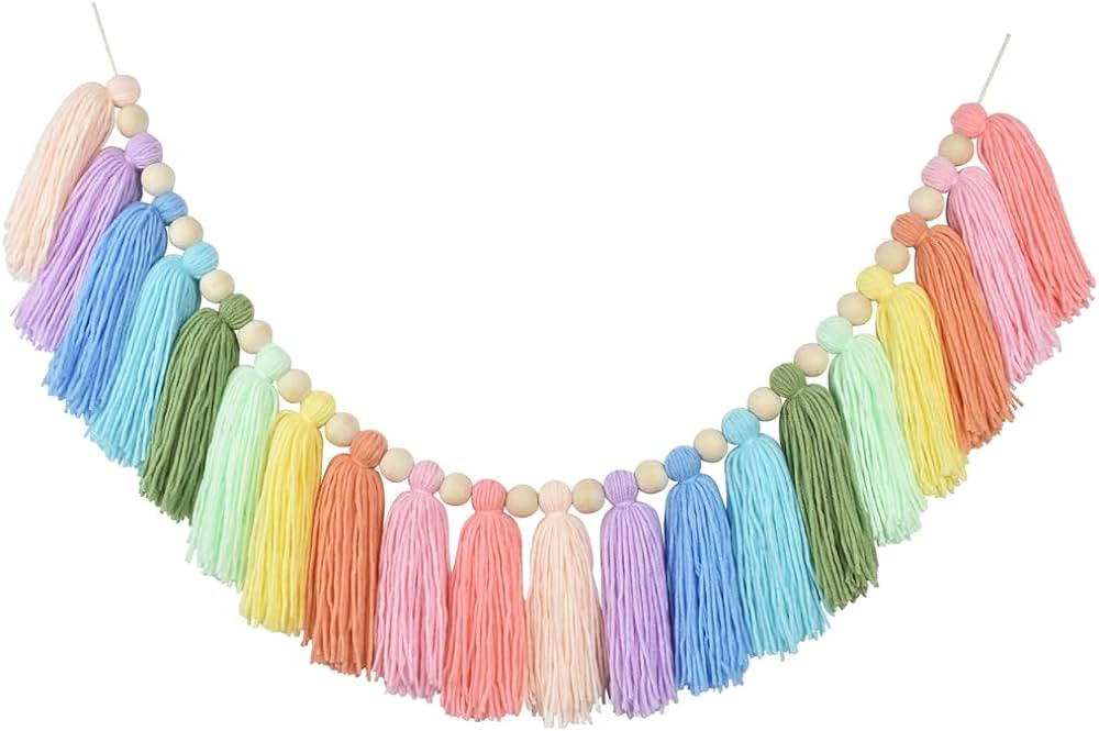 DrCor Pastel Yarn Tassel Garland Colorful Preppy Rainbow Bunting Banner String for Spring Easter ... | Amazon (US)