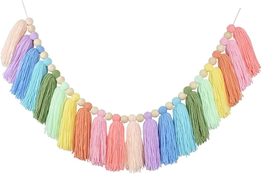 DrCor Pastel Rainbow Tassel Garland Colorful Preppy Bunting Banner for Easter Spring Nursery Clas... | Amazon (US)