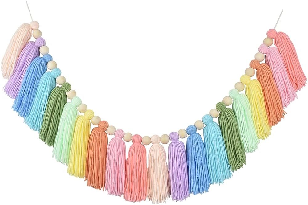 DrCor Pastel Rainbow Tassel Garland Colorful Preppy Bunting Banner for Easter Spring Nursery Clas... | Amazon (US)
