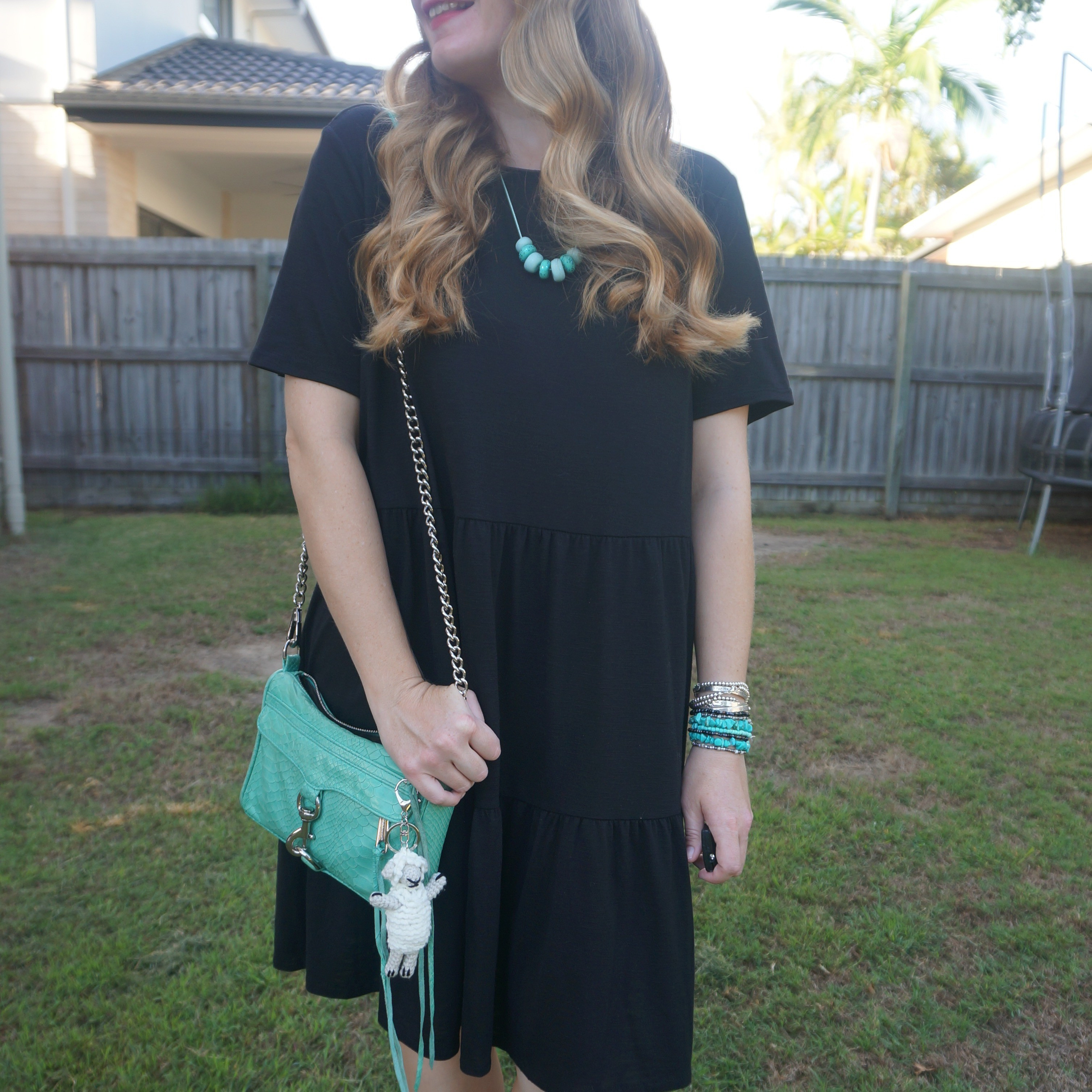 Thrifted black tiered dress with turquoise accessories and Rebecca Minkoff mini MAC bag 💙

#LTKbag #LTKautumn #LTKdresses