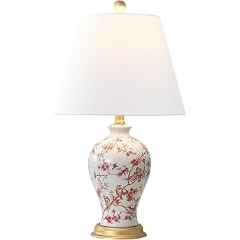 JONATHAN Y 24" White/Red French Country Ceramic Floral Urn Table Lamp, White Linen Shade, Chinois... | Amazon (US)