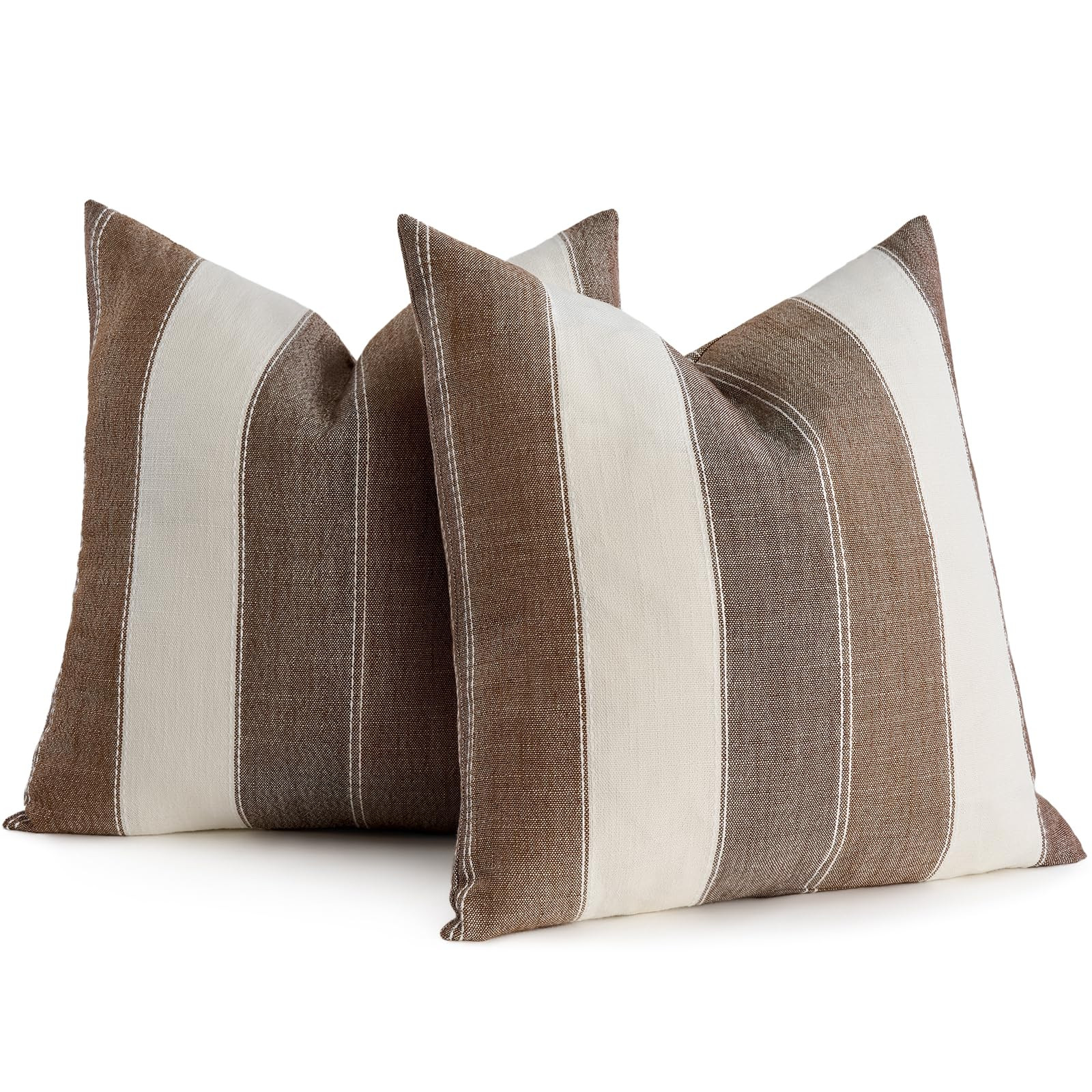 AmHoo Pack of 2 Farmhouse Stripe Check Throw Pillow Covers Set Case Cotton Linen Decorative Pillo... | Amazon (US)