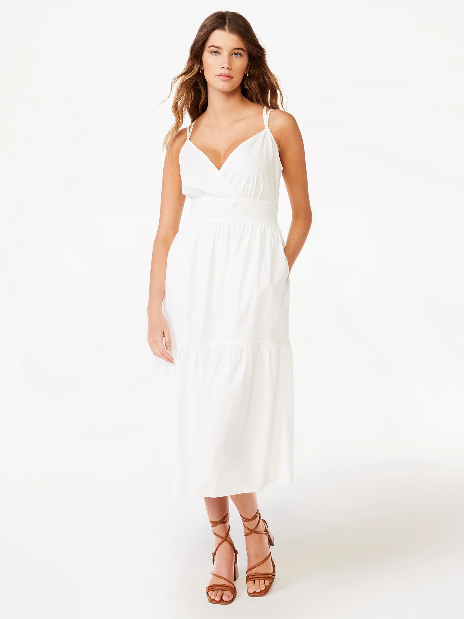 Free Assembly Women's Double Strap Cami Fit and Flare Midi Dress, Sizes XS-XXL - Walmart.com | Walmart (US)