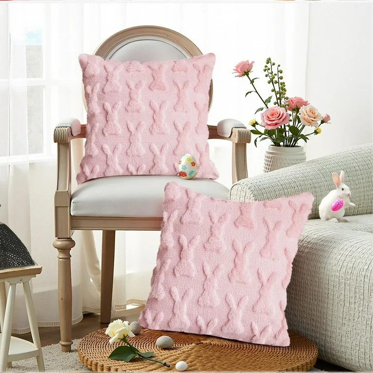 Sanmadrola Easter Pillow Covers 18 x 18 Inch Pack of 2 Luxury Soft Bunny Rabbit Pattern Decorativ... | Walmart (US)