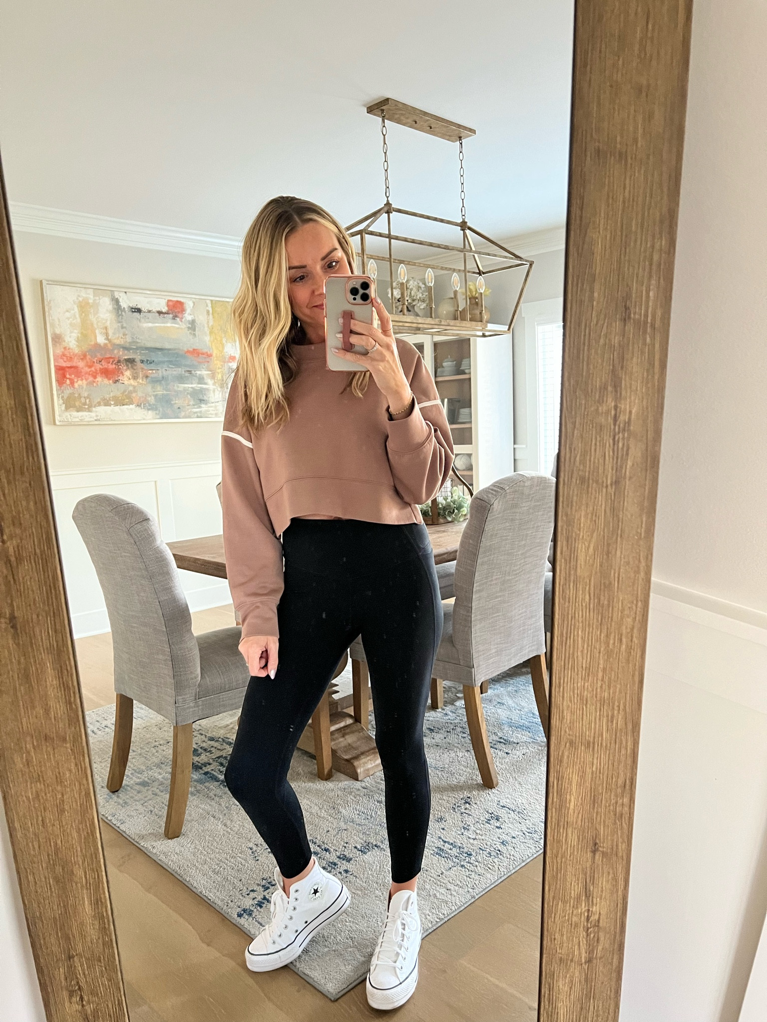 Casual comfort - everything is true to size. Wearing XS 