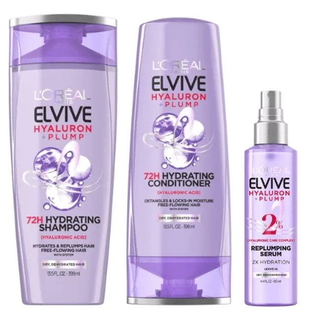 L'Oreal Paris Elvive Hyaluron Plump 72H Hydrating Shampoo, Conditioner, & Moisture Plump Serum Se... | Walmart (US)