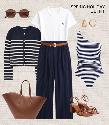 Spring holiday outfit 🛫 

Read the size guide/size reviews to pick the right size.

Leave a 🖤 to favorite this post and come back later to shop

Spring outfit, vacation outfit, holiday outfit, resort outfit, striped bathing suit, swimsuit, wide trousers, navy trousers, jcrew, t-shirt, abercrombie, one shoulder swimsuit, strappy sandals, camel tote bagg

#LTKstyletip #LTKSeasonal #LTKtravel