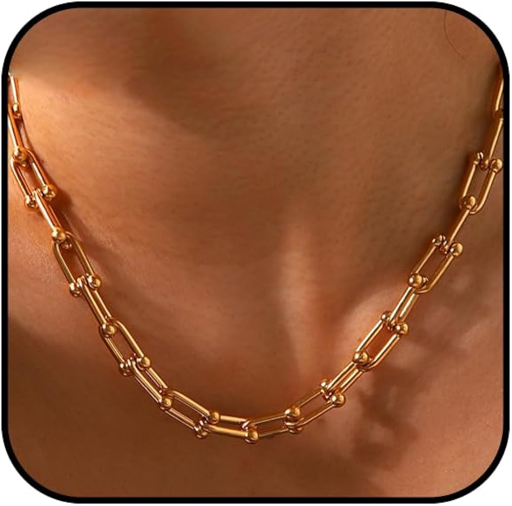 Chunky Silver Paperclip Necklace for Women Gold Thick Cuban Link Chain Necklace Trendy Statement ... | Amazon (US)