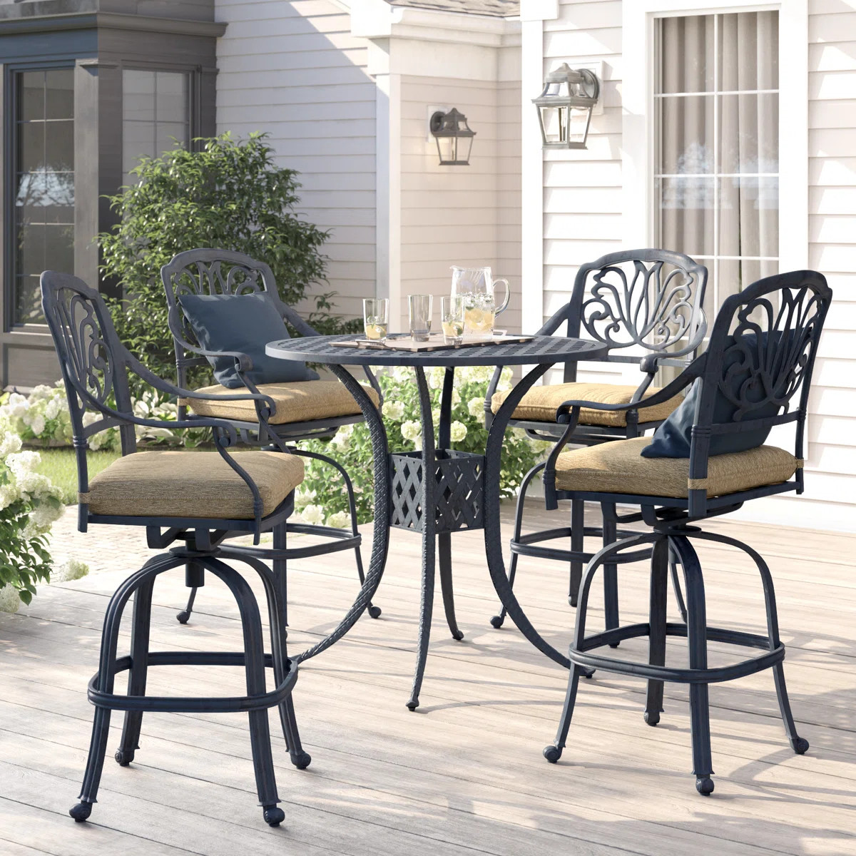Lebanon 5-Piece Patio Bar Set with Cushions and 42'' Round Bar Table | Wayfair North America