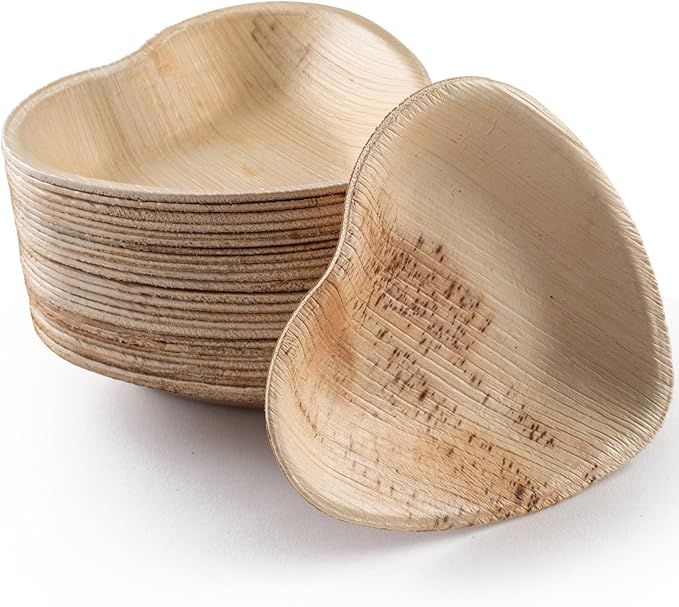 brheez Palm Leaf Disposable Bamboo Style 4" Heart Shaped Plates - Natural Color - Elegant Sturdy ... | Amazon (US)