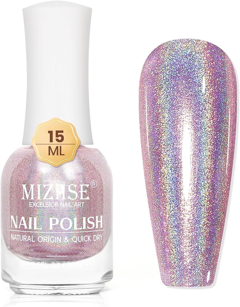 MIZHSE Holographic Nail Polish, Light Pink Glitter Nail Polish Air Dry Fast, 15ml/0.5 fl oz High ... | Amazon (US)
