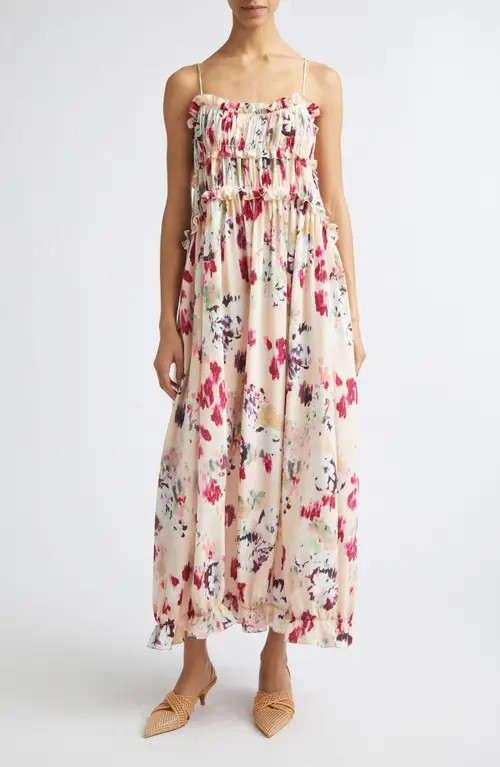 Ulla Johnson Clove Floral Tiered Silk Chiffon Dress in Summer Garden at Nordstrom, Size 0 | Nordstrom