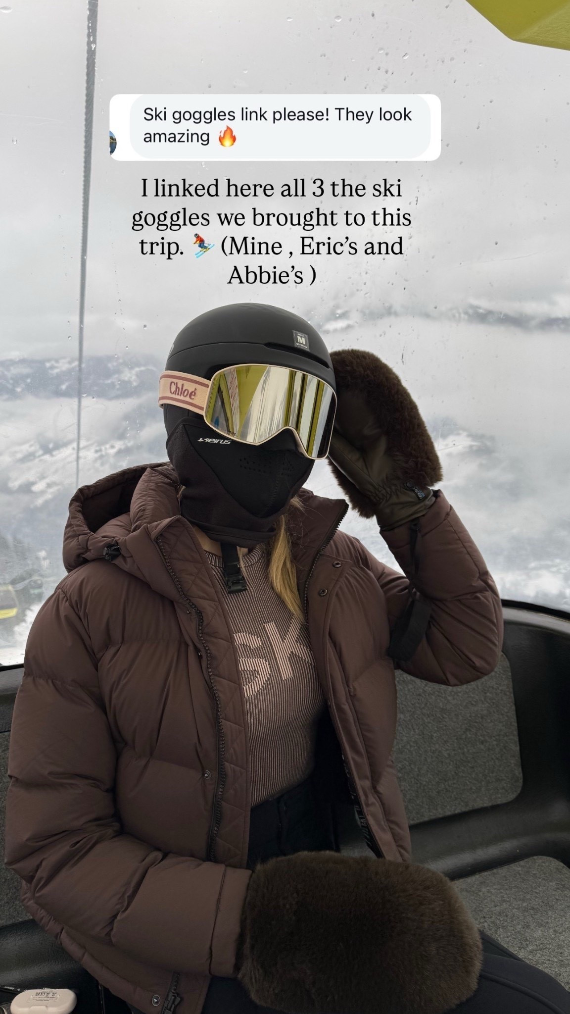 Ski googles I took to Europe with me 
Ski outfit that looks stylish and it’s very warm & comfortable 
All run tts, wearing a size small 


#LTKOver40 #LTKTall #LTKTravel