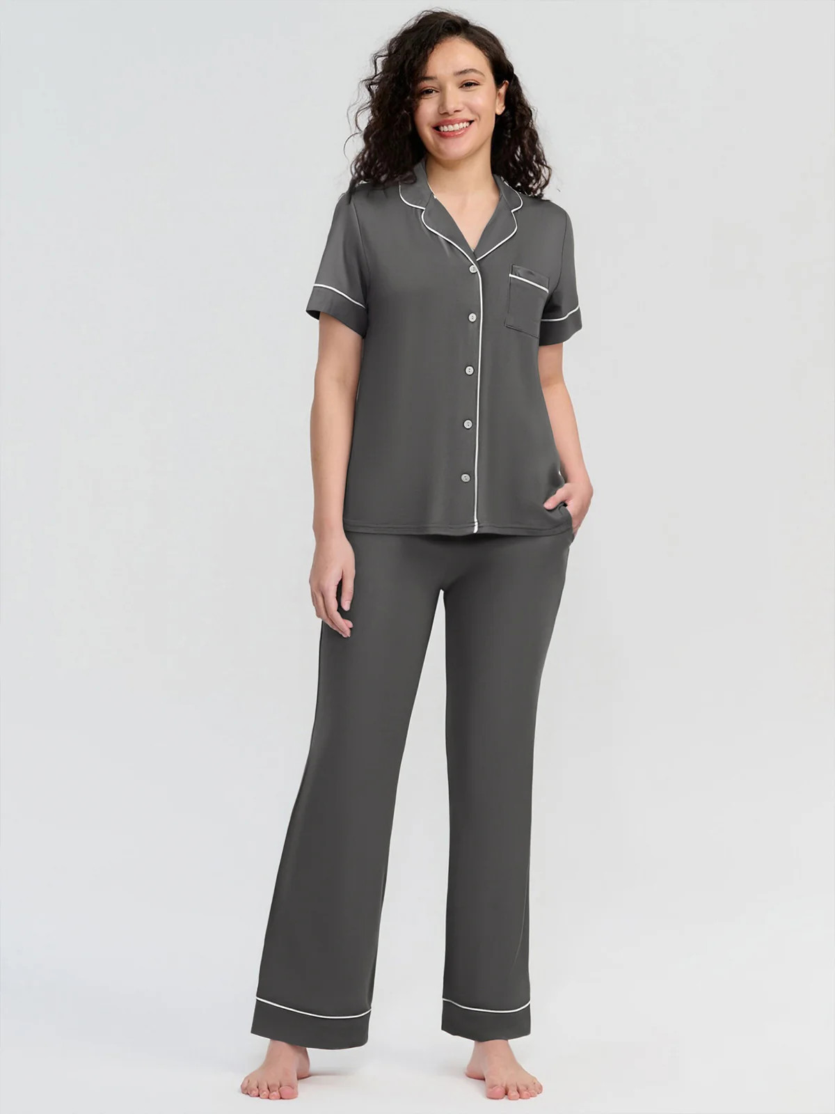 89th & Madison Solid Piped Short Sleeve Pajamas Set | 89th + Madison