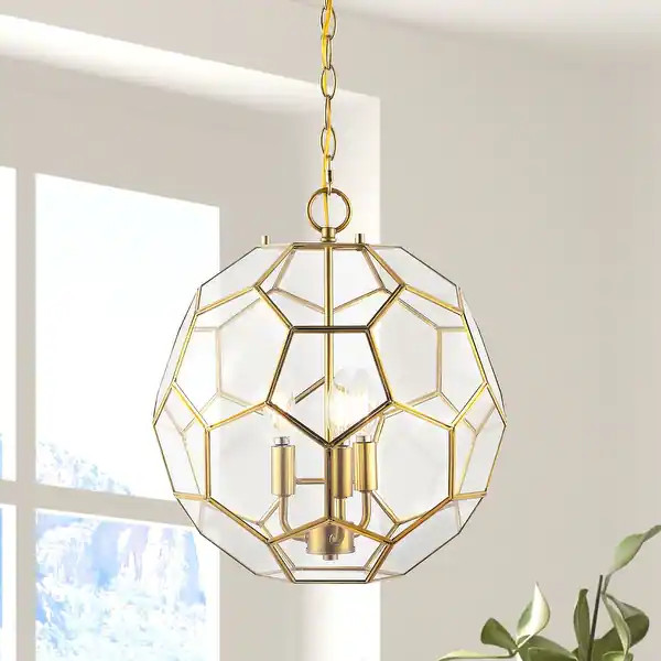 JONATHAN Y Violet 13.5" 3-Light Modern Bohemian Iron/Glass LED Pendant, Brass Gold/Clear - 3 Ligh... | Bed Bath & Beyond