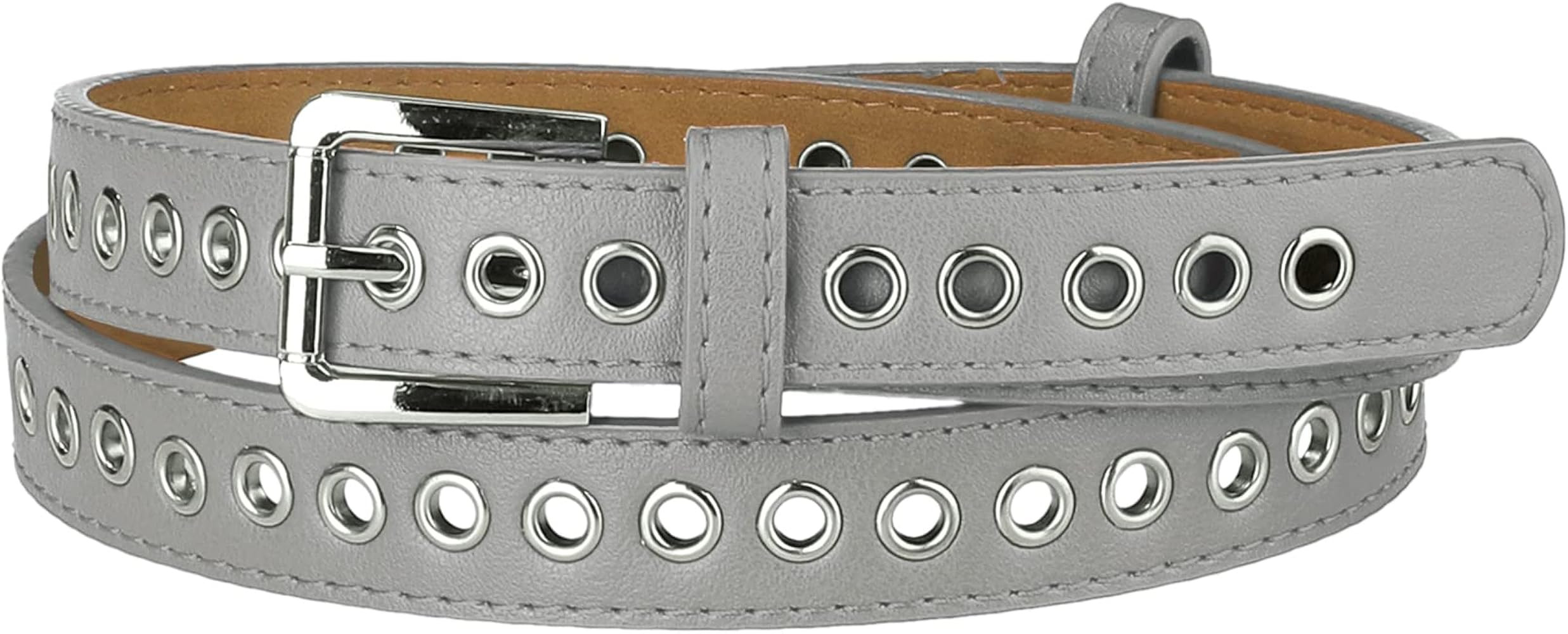 Allegra K Women Grommet Belt PU Leather Metal Buckle Skinny Waist Hollow Belts | Amazon (CA)