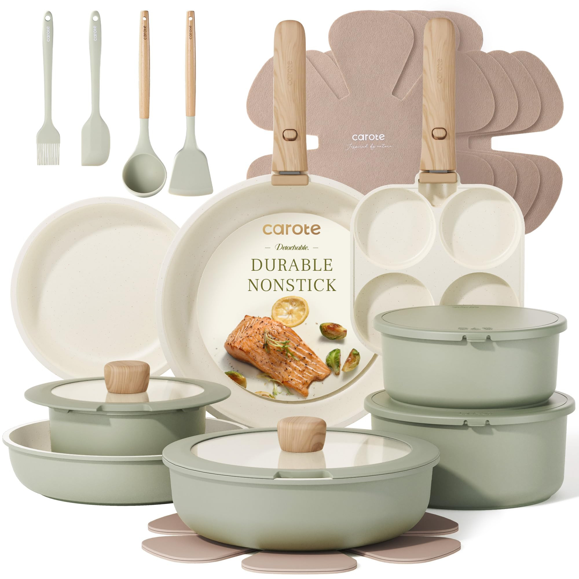 CAROTE 25pcs Pots and Pans Set Non Stick, Cookware Sets, Kitchen Set, Oven/Dishwasher/Fridge Safe... | Amazon (US)