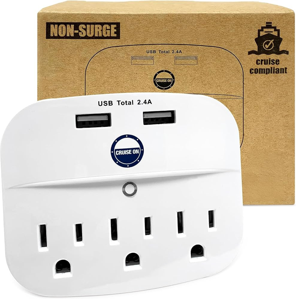 Cruise Approved Power Strip - Non Surge Protector for Cruise Ship with 2 USB Outlets - Cruise Shi... | Amazon (US)