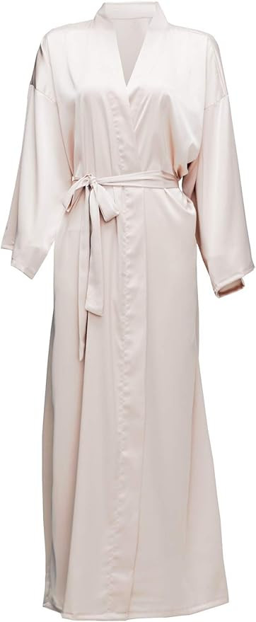 owiter Women's Plain Color Satin Silk Kimono Robes Elegant Style Nightgown,Long | Amazon (US)