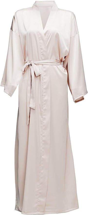 owiter Women's Plain Color Satin Silk Kimono Robes Elegant Style Nightgown,Long | Amazon (US)