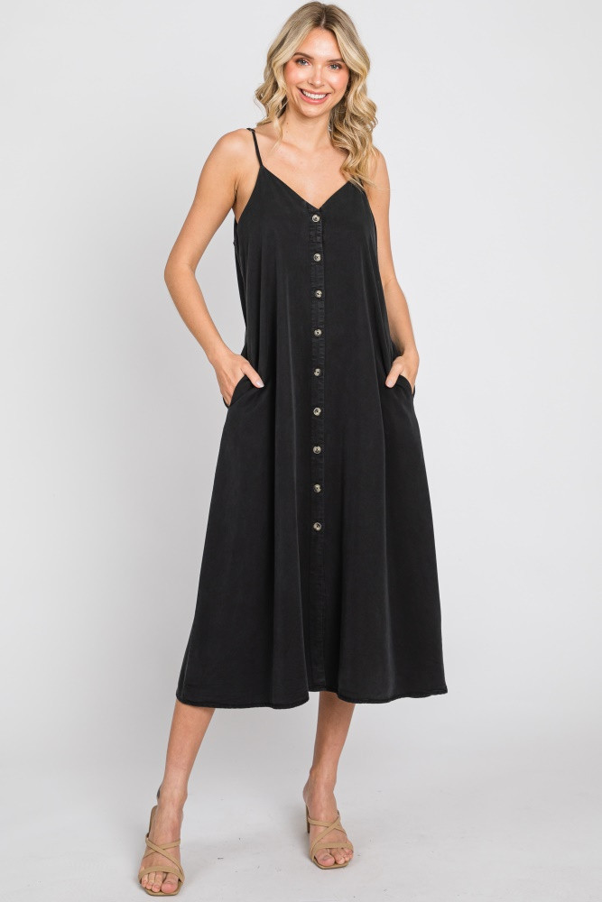 Black Button Down Midi Tank Dress | PinkBlush Maternity