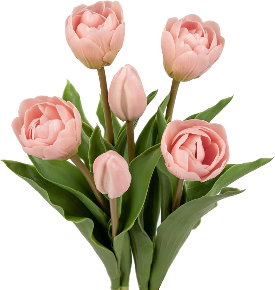 DILATATA 6 Pcs Artificial Tulips Flowers Pink Real Touch Fake Latex Tulips Flowers for Mother's D... | Amazon (US)