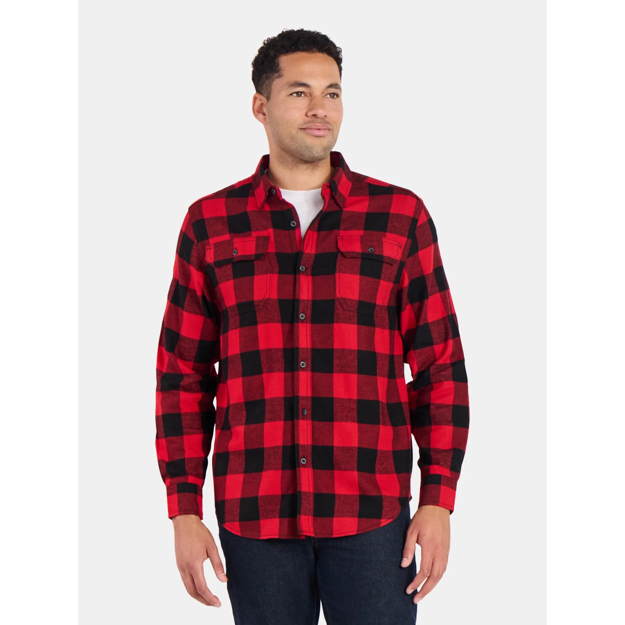 George Men's and Big Men's Double Pocket Flannel Shirt, Sizes XS-3XLT - Walmart.com | Walmart (US)