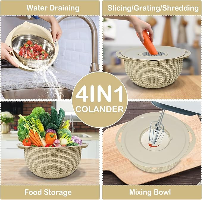 4-1 Colander with Mixing Bowl Set,2024 New Food Strainers and Colanders for Kitchen,Food, Pasta A... | Amazon (US)