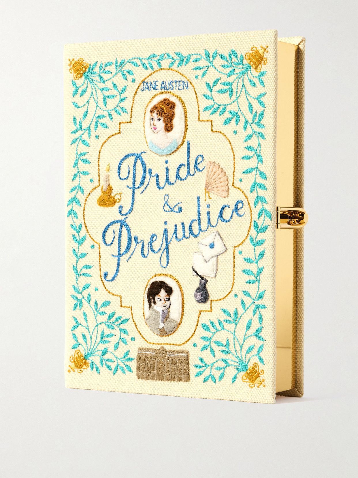 Olympia Le-Tan - Pride And Prejudice Embroidered Appliquéd Canvas Clutch - Yellow | NET-A-PORTER (US)