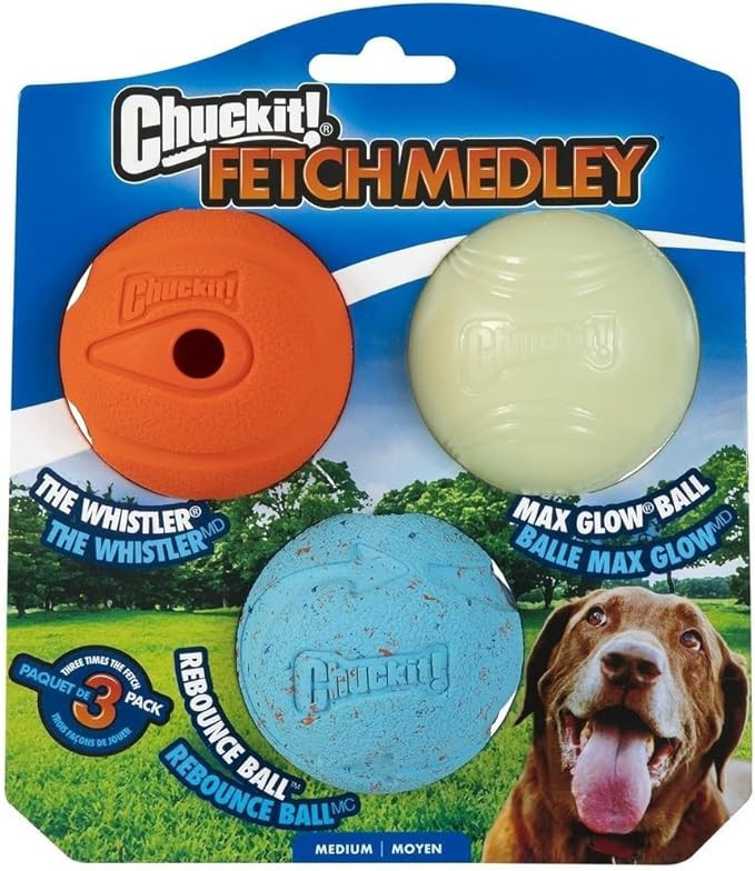 Chuckit! Fetch Medley Dog Ball Dog Toys, Medium (2.5 Inch) Pack of 3, for Medium Breeds, Includes... | Amazon (US)