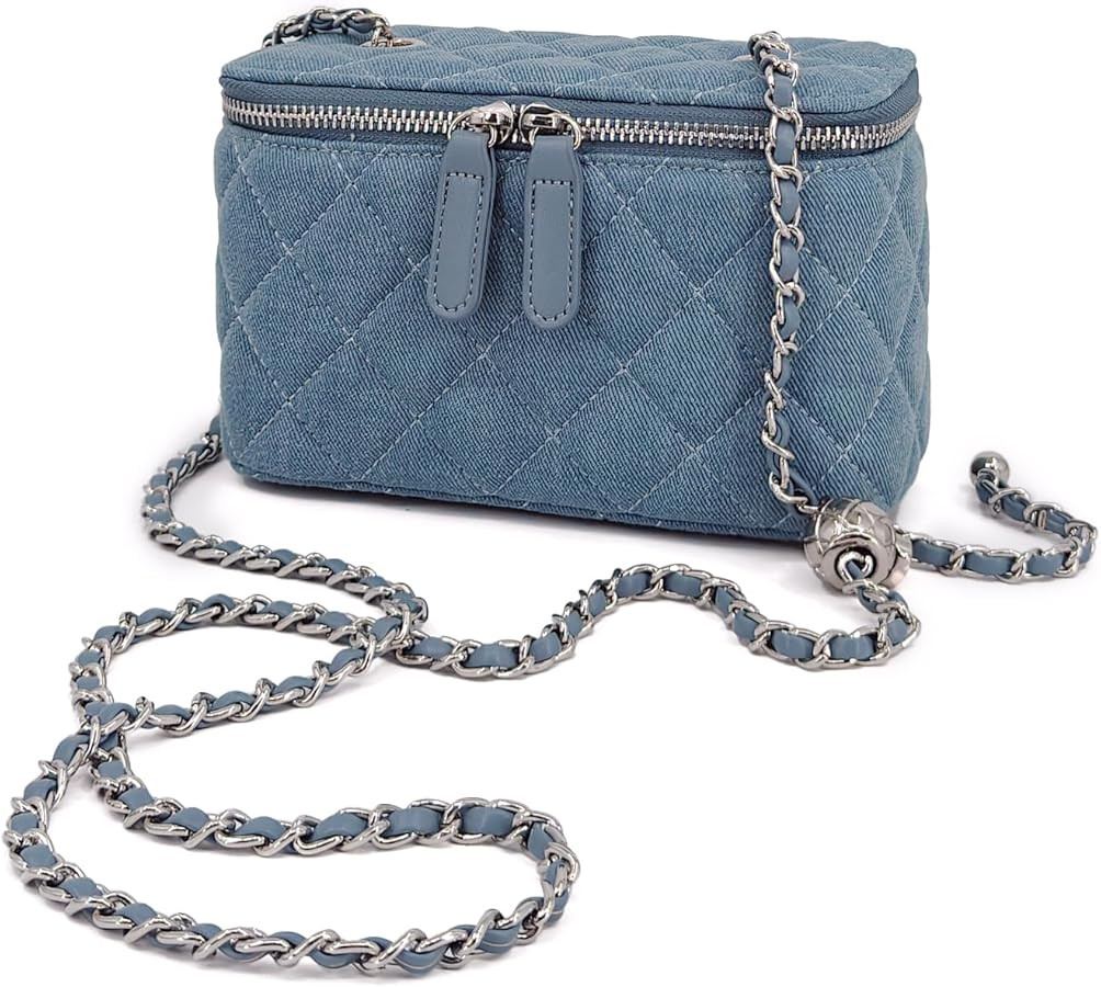 Mini Quilted Denim Crossbody Bag for Women, Small Jean Purse with Adjustable Chain Strap, Boxy De... | Amazon (US)