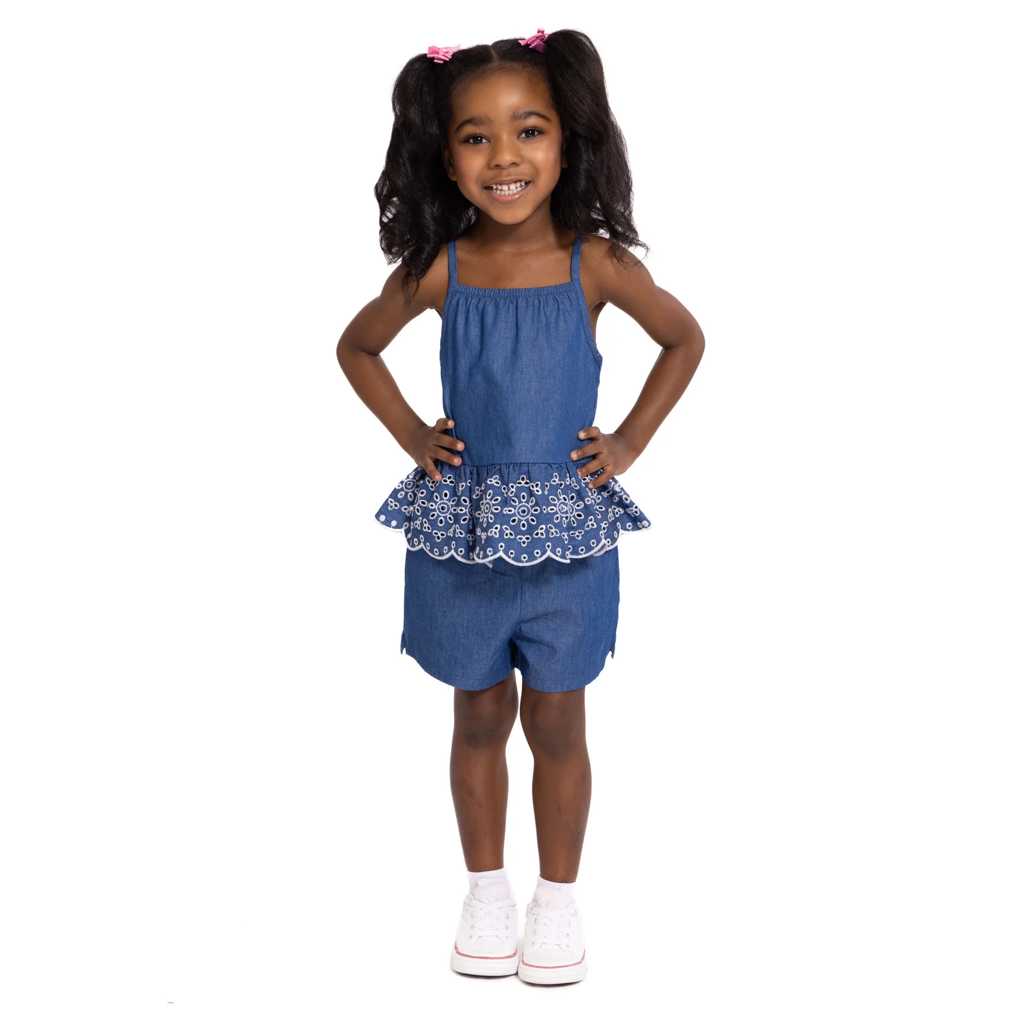 Wonder Nation Toddler Girls Scalloped Tank Top and Matching Shorts Set, 2-Piece, Sizes 12M-5T - W... | Walmart (US)