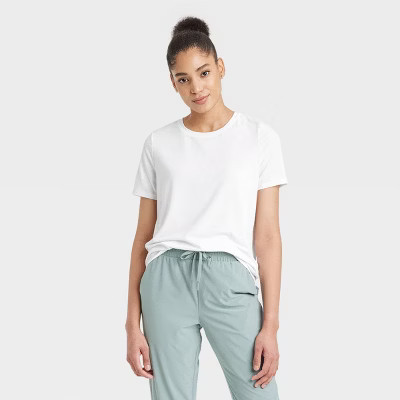 Women's Beyond Ease Crew Neck Legging Friendly Short Sleeve T-Shirt - All In Motion™ White M: Moisture Wicking, Quick Drying | Target