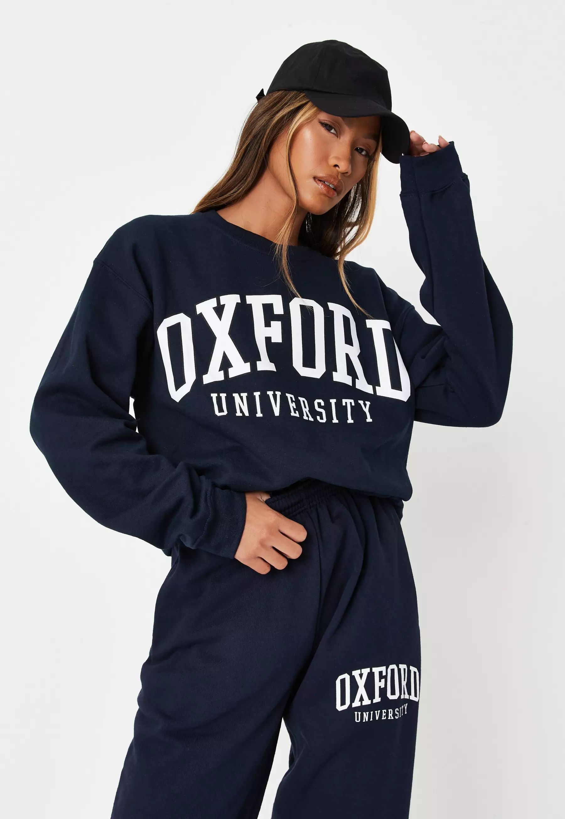 Missguided - Navy Co Ord Oxford University Oversized Sweatshirt | Missguided (US & CA)
