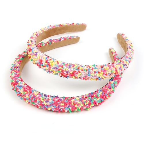 TEBIEKOY 2Pcs Sprinkle Headbands for Women Cute Padded Headbands Thick Rainbow Hairband Colorful Pink Head Bands Donut Candy Hair Bands Hair Accessories | Amazon (US)