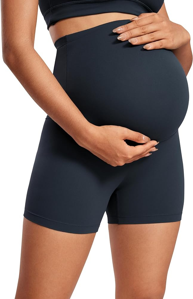 CRZ YOGA Womens Butterluxe Maternity Biker Shorts Over The Belly 4" - Pregnancy Yoga Workout Acti... | Amazon (US)