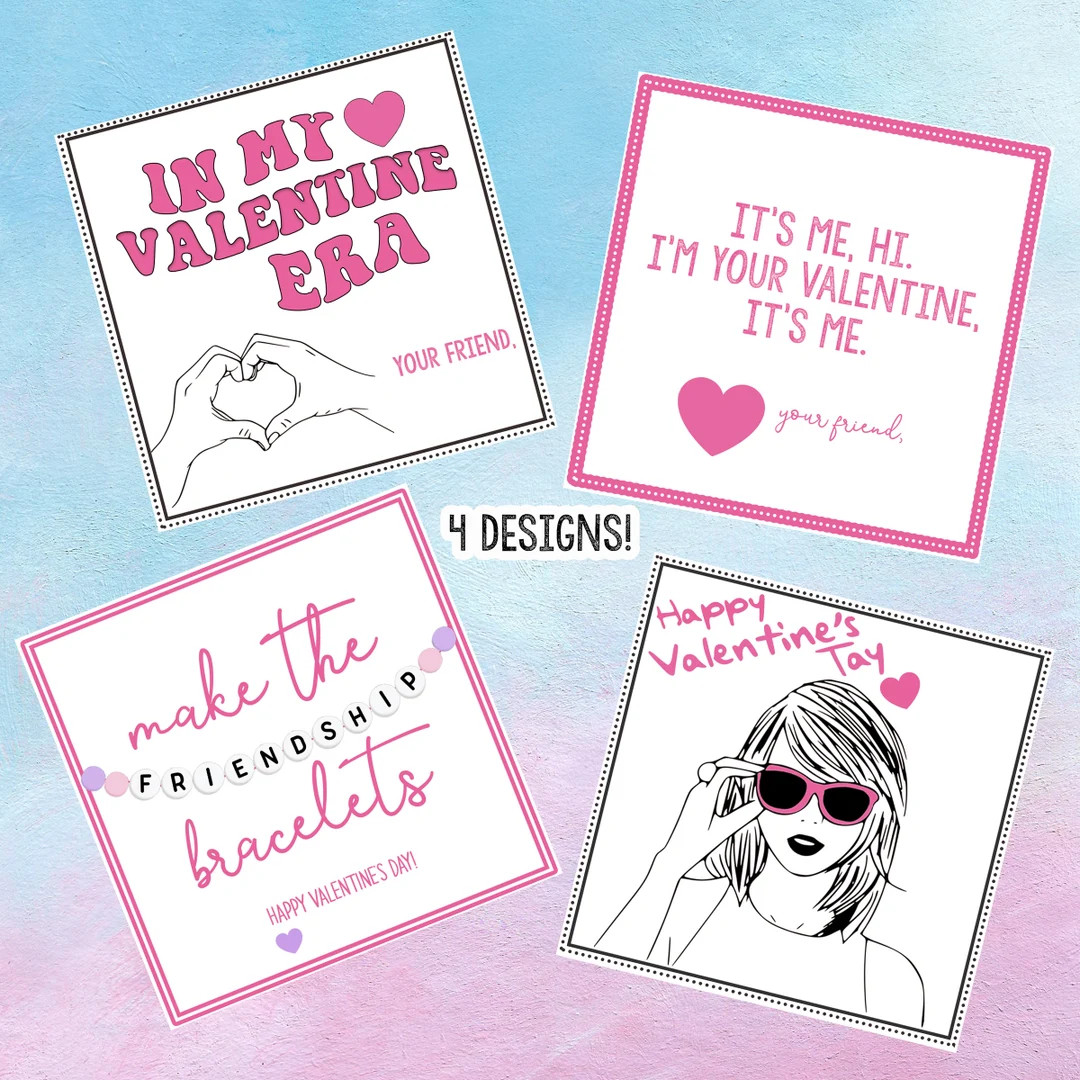 Taylor Swift Inspired Valentine's Day Printable Valentine Exchange Cards- Perfect for Swiftie Fri... | Etsy (US)