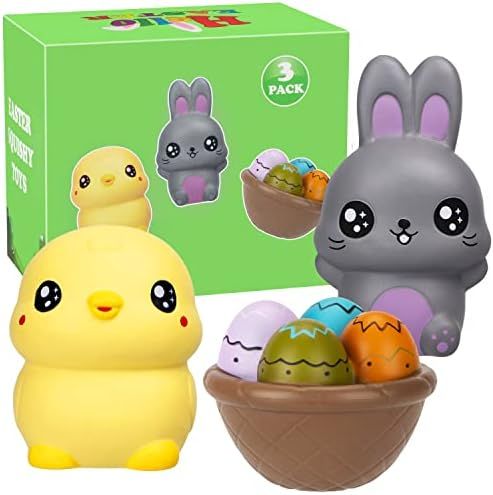 CPPSLEE Jumbo Easter Squishies, 3 Pack Slow Rising Toys Stress Relief, Animal Squishy for Easter Egg | Amazon (US)