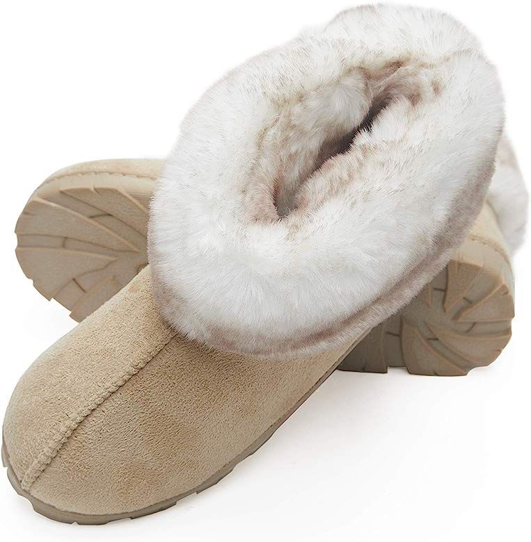 Tipped Faux Fur Microsuede Super Soft Bootie Slippers with Indoor Outdoor Sole | Amazon (US)