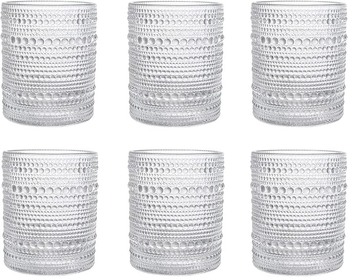 Romantic Water Glasses, 12 oz Hobnail Drinking Glasses Set 6, Embossed Vintage Glassware Set for ... | Amazon (US)