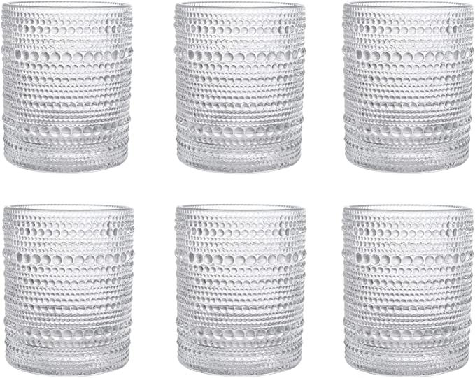 Romantic Water Glasses, 12 oz Hobnail Drinking Glasses Set 6, Embossed Vintage Glassware Set for ... | Amazon (US)