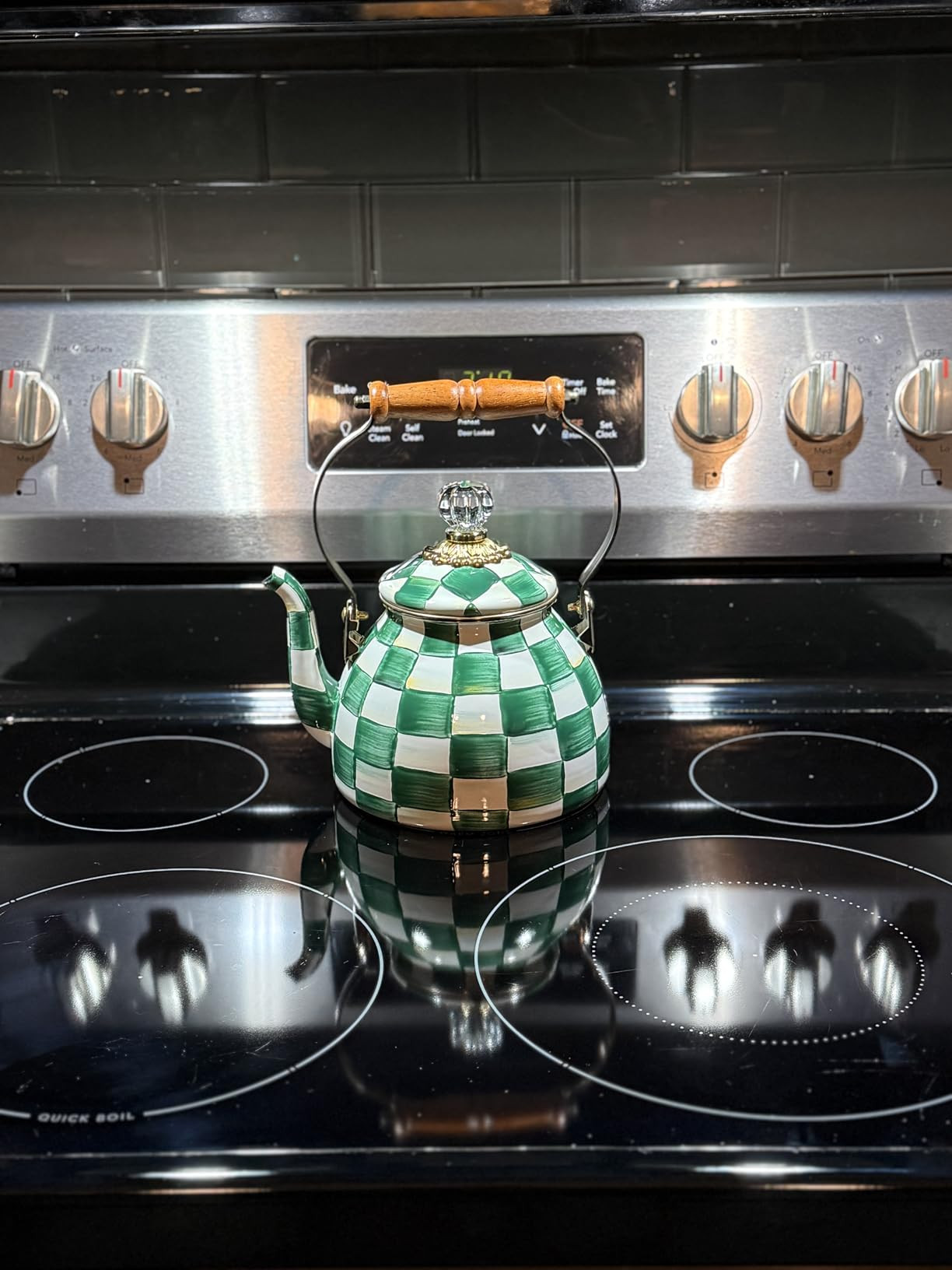 MACKENZIE-CHILDS Enamel Tea Kettle, Stylish Tea Kettle for Stovetop, Brown-and-White Mocha Check,... | Amazon (US)